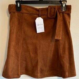 Sadie & Love Shirt Short Brown Faux Suede Belted Zip 70s / 80s Inspired Size M